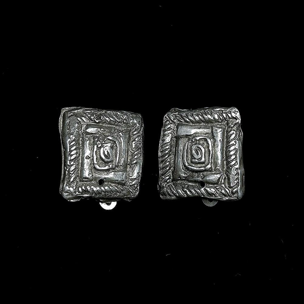 Vintage Mexico 925 Sterling Silver Square Signed Clip On Earrings